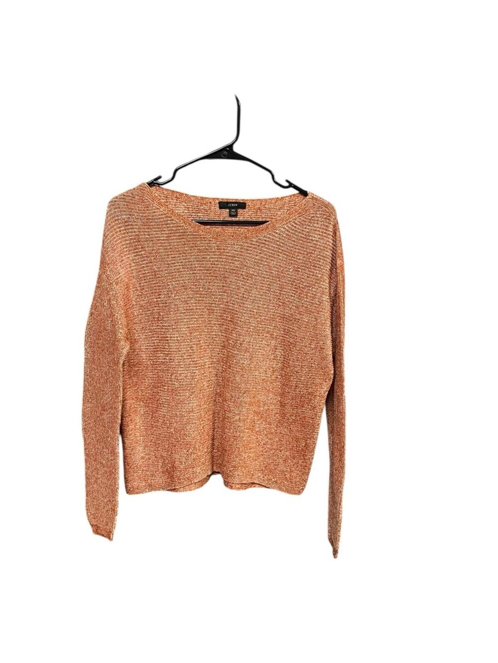 J.Crew Linen Cotton Marled Crewneck Sweater XS Orange Lightweight Pullover